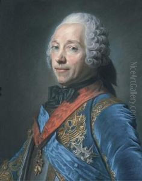 Portrait Of 
Charles-louis-auguste Fouquet (1684-1761), Marechal Defrance And Duc De 
Belle-isle, Half-length Oil Painting by Maurice Quentin de La Tour