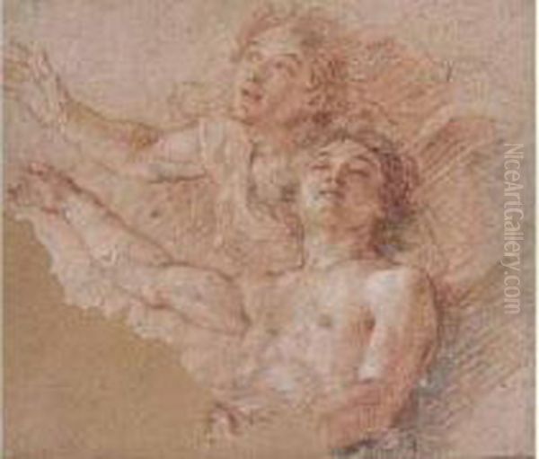 Etude De Deux Anges Pour La Chapelle Royale Du Chateau De
 Versailles Oil Painting by Charles de Lafosse