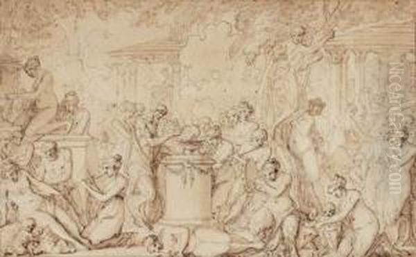 Bacchanale
 Plume Et Encre Brune, Lavis Brun Oil Painting by Louis-Felix De Larue