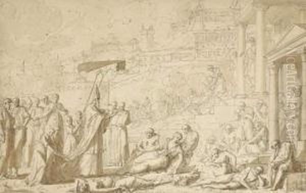 Monseigneur De Belzunce, Eveque De Marseille, Se Devouant Pour Les
 Pestiferes De Marseille En 1720 Oil Painting by Louis-Felix De Larue