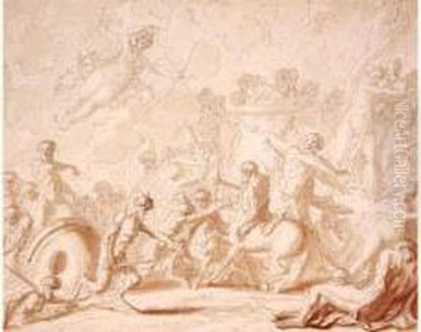 La Bataille Des Centaures Oil Painting by Louis-Felix De Larue