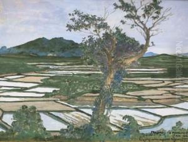 Rizieres Thai Oil Painting by Francois Marie De Marliave