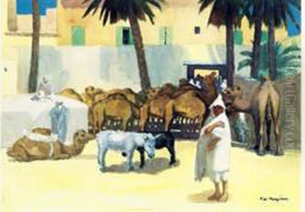 Marche Aux Chameaux Oil Painting by Francois Marie De Marliave