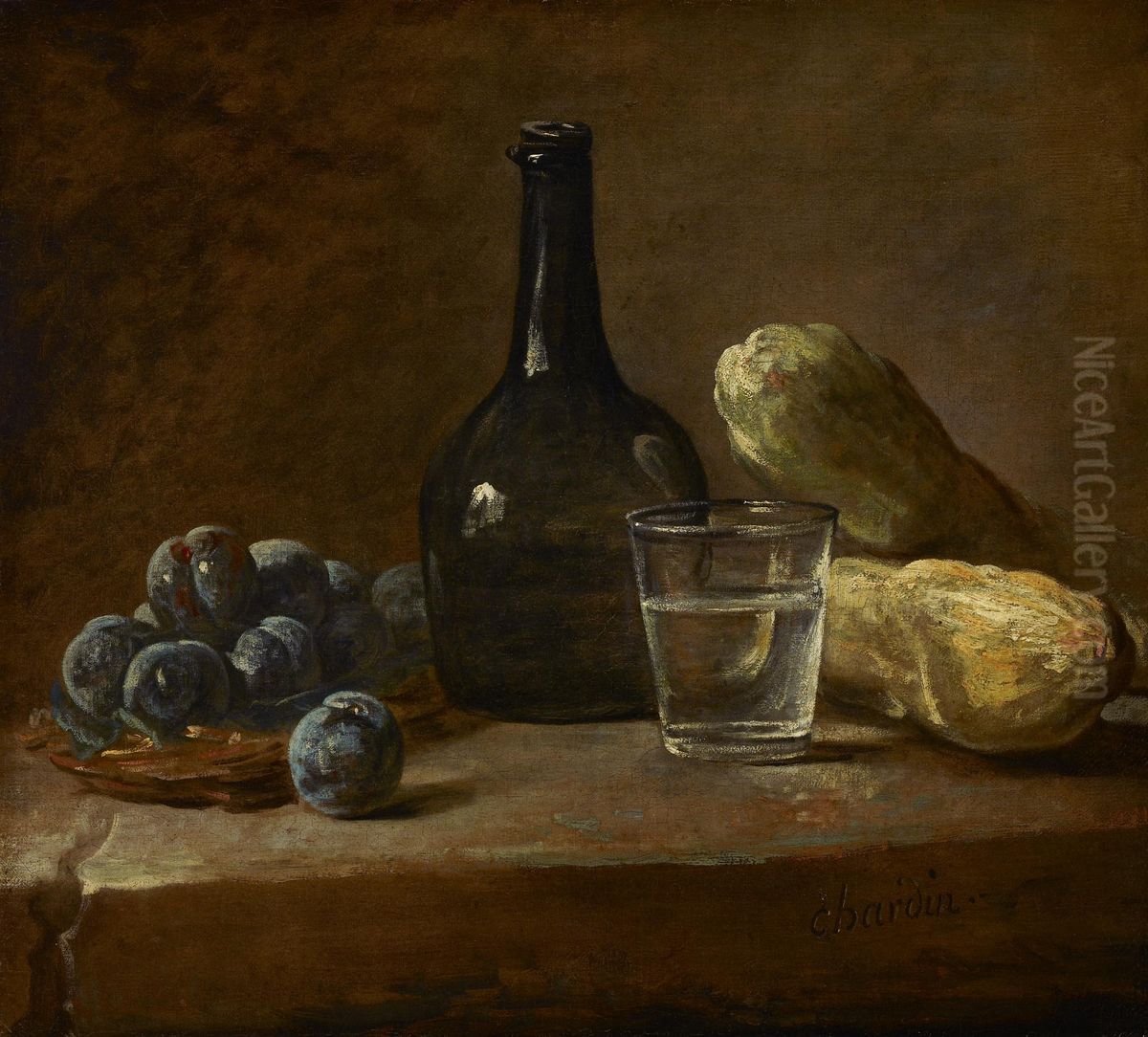 Still Life With Plums Oil Painting by Jean-Baptiste-Simeon Chardin
