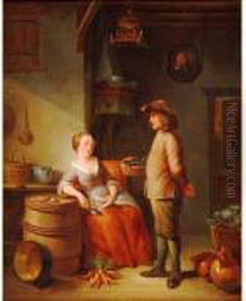 Ecole Hollandaise
 Scene Domestique Oil Painting by Louis de Moni