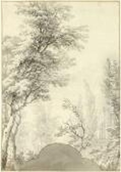 Paysage
 Lavis Brun Sur Traits De Crayon Noir Oil Painting by Isaac de Moucheron