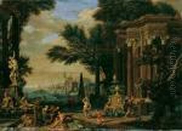 Architekturcapriccio. Sudlicher Seehafen Mit Romischen Monumenten. Oil Painting by Isaac de Moucheron