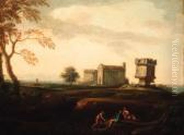 An Italianate Landscape With Peasants Resting By A Stream Oil Painting by Isaac de Moucheron