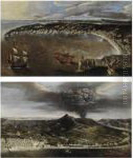 Veduta Di Napoli Da Levante, Con
 Castel Dell'ovo In Primo Piano; Veduta Di Borgo Loreto, Con Il Vesuvio 
In Eruzione Oil Painting by Francois de Nome (Monsu, Desiderio)