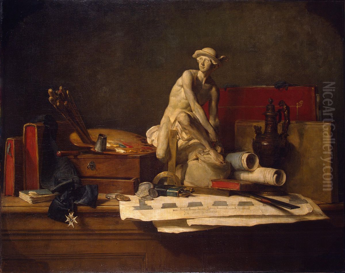 Still Life with Attributes of the Arts Oil Painting by Jean-Baptiste-Simeon Chardin