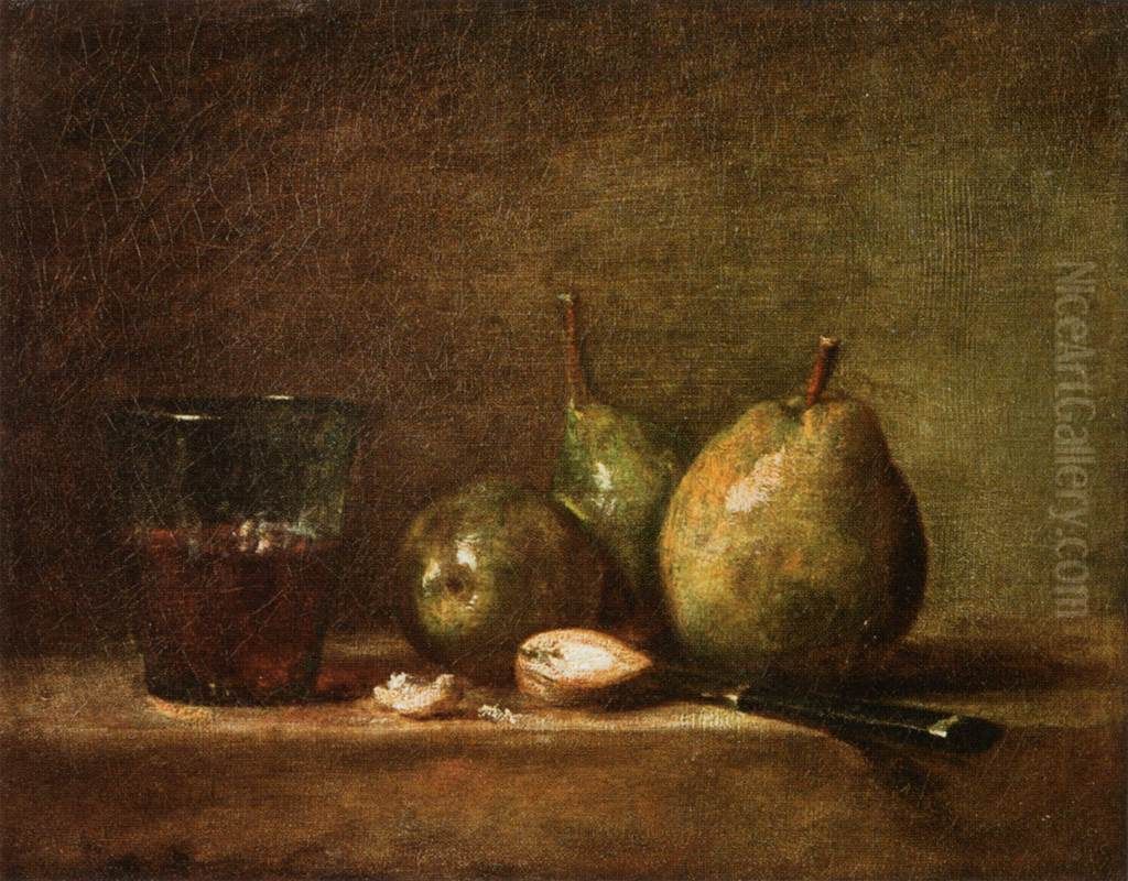 Pears, Walnuts and Glass of Wine Oil Painting by Jean-Baptiste-Simeon Chardin