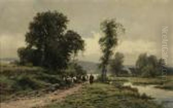 Cattle Drovers Oil Painting by Ferdinand De Prins