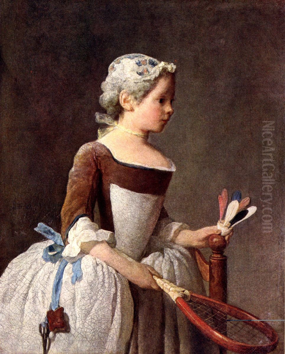 Girl with Racket and Shuttlecock Oil Painting by Jean-Baptiste-Simeon Chardin