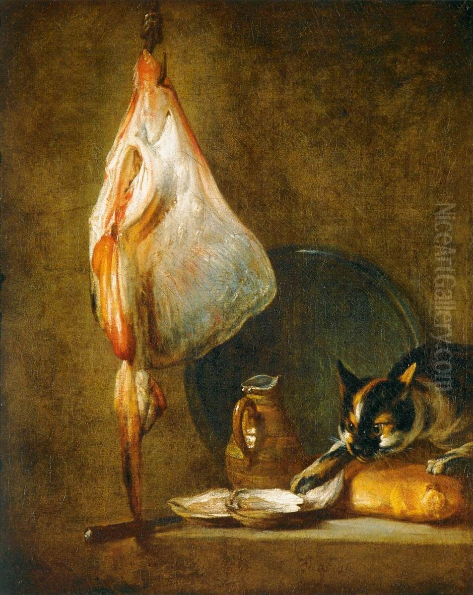 Still-Life with Cat and Rayfish Oil Painting by Jean-Baptiste-Simeon Chardin