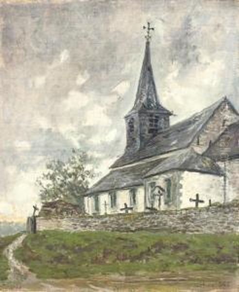 Rural Church Oil Painting by Dario de Regoyos y Valdes