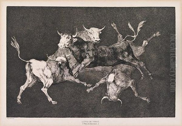 Al Toro Y Al Aire Darles Calle (lluvia De Toros) Oil Painting by Francisco Goya Fuendetodos