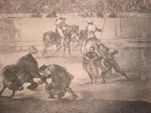 Peppe Illo Haciendo El Recorte Al Toro. Oil Painting by Francisco Goya Fuendetodos