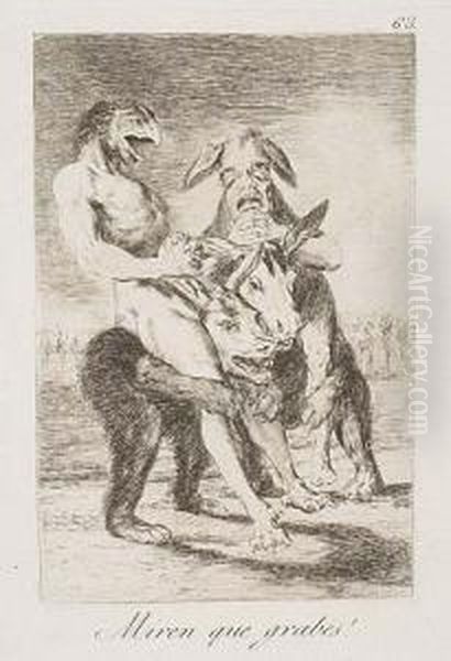 Miren Que Grabes! Oil Painting by Francisco Goya Fuendetodos