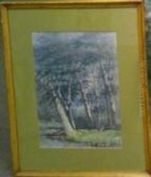 Tree Along A Woodland Stream Oil Painting by Frederick Debourg Richards