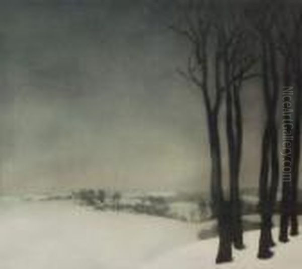 Sans Titre [vue Enneigee Aux Grands Arbres] Oil Painting by Valerius De Saedeleer