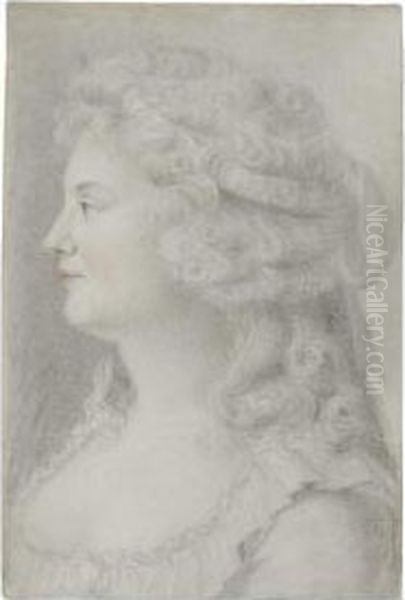 Portrait Of A Woman In Profile To The Left Oil Painting by Augustin de Saint-Aubin