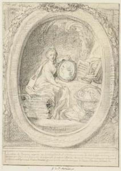 The Muse Of History Carrying A 
Portrait Of Monsieur Philippe: Forspectacle De L'histoire Romaine Oil Painting by Gabriel De Saint Aubin