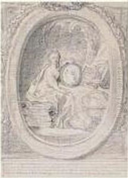 Frontispice: Clio, La Muse De 
L'histoire Accoudee Sur Le Portrait Du Medaillon De Monsieur Philippe Oil Painting by Gabriel De Saint Aubin