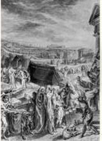 Supplications Pour Une Maladie 
Contagieuse Dont On Attribua La Fin Au Supplice De La Vestale Urbinia Oil Painting by Gabriel De Saint Aubin