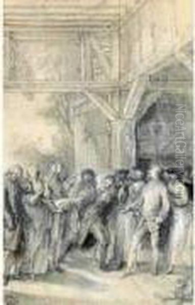 Le Jardinier Et Son Seigneur Oil Painting by Gabriel De Saint Aubin