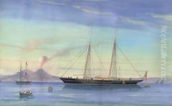 An English Racing Schooner Lying In The Bay Of Naples Oil Painting by A. De Simone