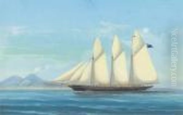 A Three-masted Schooner In The Mediterranean Off Naples Oil Painting by A. De Simone