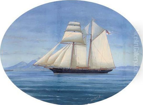 A Topsail Schooner Of The Royal Yacht Squadron In The Mediterranean Off Naples Oil Painting by A. De Simone