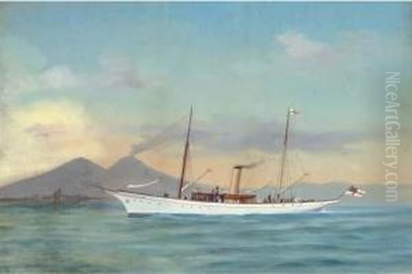 The Royal Yacht Squadron Branwen In Neapolitan Waters Oil Painting by A. De Simone