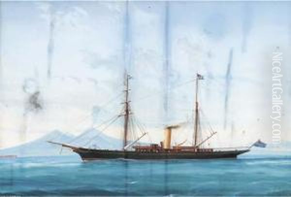 The Steam Yacht Cleopatra Cruising In Mediterranean Oil Painting by A. De Simone