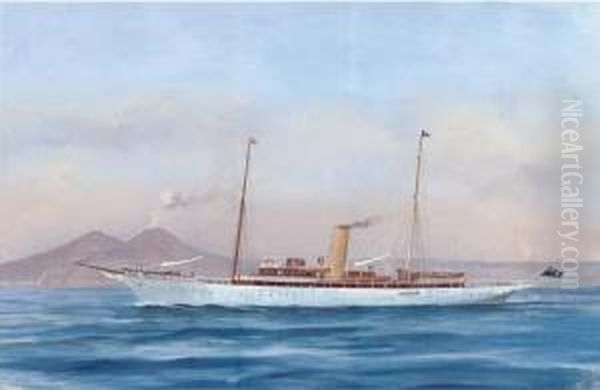 The Steam Yacht Doris In The Mediterranean Off Naples Oil Painting by A. De Simone