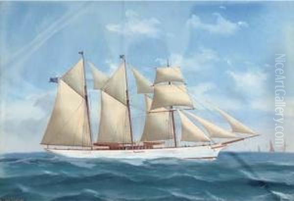 The English Steam Yacht Lady Torfrida At Sea Oil Painting by A. De Simone