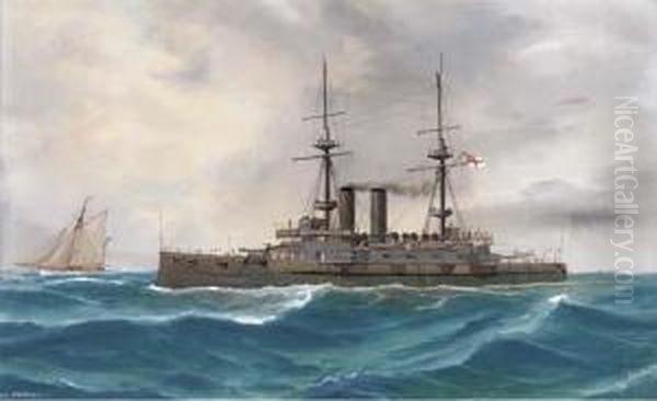 The Battleship H.m.s. Formidable At Sea Oil Painting by A. De Simone