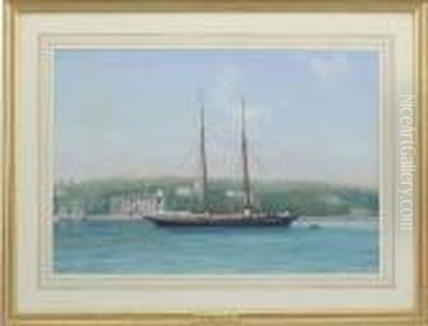 The R.y.s. Schooner Silver Spray Anchored Off The Royal Yacht Squadron Oil Painting by A. De Simone