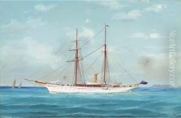 The Steam Yacht Puritan In Mediterranean Waters Oil Painting by A. De Simone