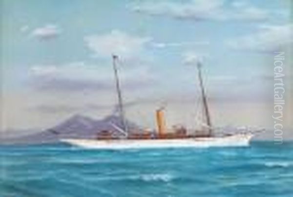 The Steam Yacht Erin On A Cruise In The Mediterranean Offnaples Oil Painting by A. De Simone