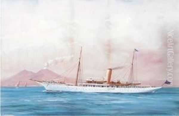 The Steam Yacht Jeannette In The Bay Of Naples Oil Painting by A. De Simone