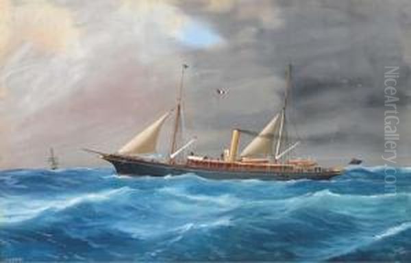 The Steam Yacht Greta In A Heavy Swell Oil Painting by A. De Simone