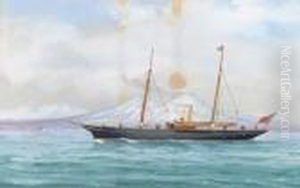 The R.s.c.y.c. Steam Yacht Marjorie In Mediterranean Waters Offnaples Oil Painting by A. De Simone