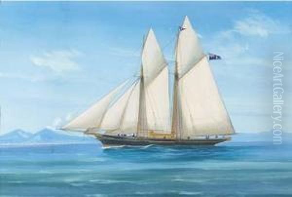 A Royal London Yacht Club Schooner Under Sail In The Bay Ofnaples Oil Painting by A. De Simone