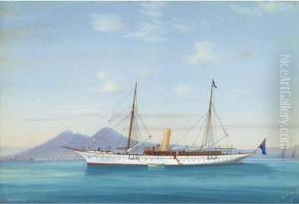 The Twin-screw Schooner Zoraide Lying In The Bay Of Naples Oil Painting by A. De Simone