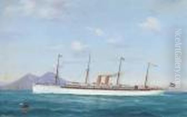 The German Liner Kaiser Wilhelm Ii In The Bay Of Naples Oil Painting by A. De Simone