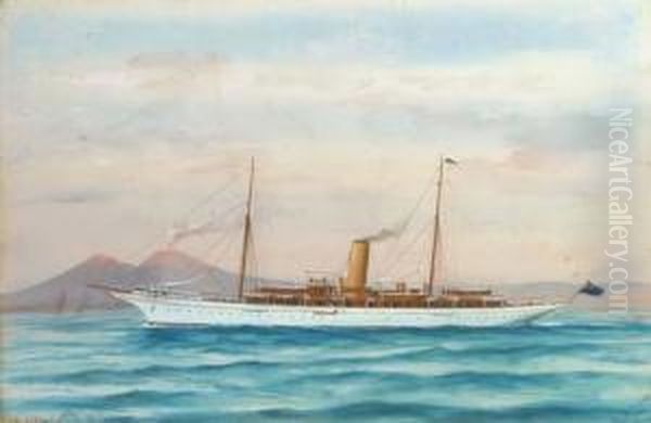 The Steam Yacht Alberta In The Mediterranean Off Naples Oil Painting by A. De Simone