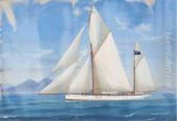 R.d.y.c. Lufra Under Full Sail In The Mediterranean Offnaples Oil Painting by A. De Simone