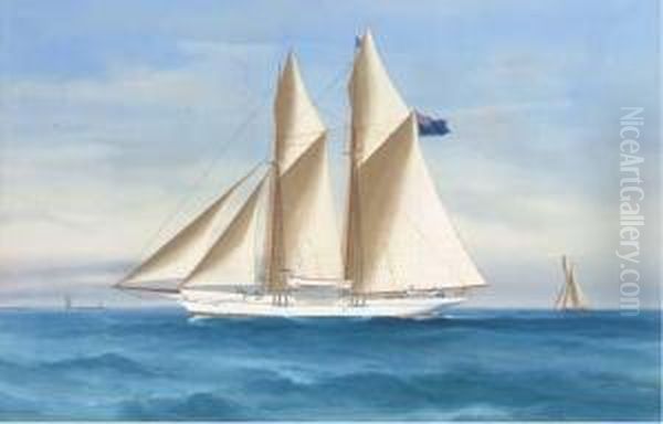 A Two-masted Schooner Of The Royal Albert Yacht Club At Sea; Andweathering The Storm Oil Painting by A. De Simone