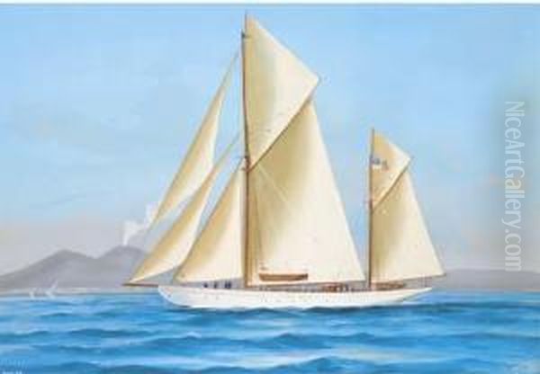 The American Yawl Xarifa In The Bay Of Naples; And The American Yawl Xarifa At Sea Oil Painting by A. De Simone